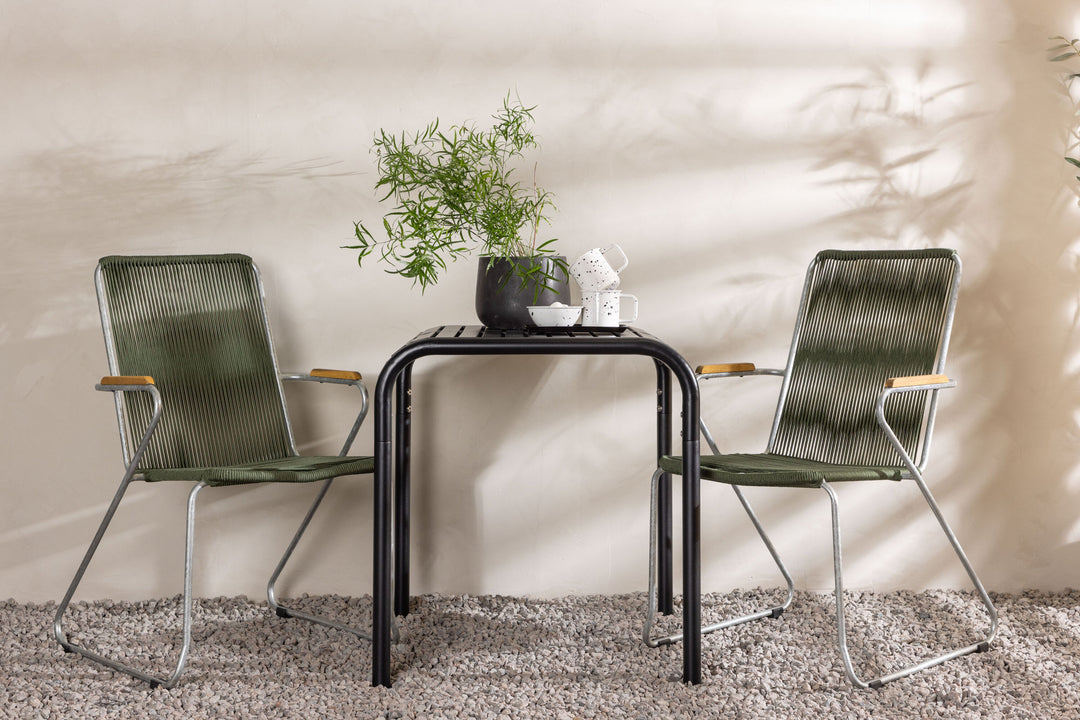 Venture Home Borneo Cafetable Aluminium - Black / Kvadrat 70*70* +Bois Diningchair Steel - Silver / Green Rope _2