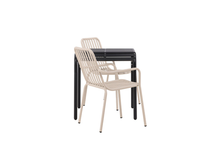 Venture Home Borneo Cafetable Aluminium - Black / Kvadrat 70*70* +Peking Diningchair Aluminium - Beige / _2