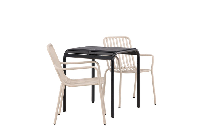 Venture Home Borneo Cafetable Aluminium - Black / Kvadrat 70*70* +Peking Diningchair Aluminium - Beige / _2