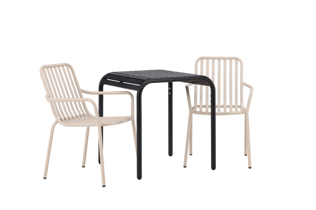 Venture Home Borneo Cafetable Aluminium - Black / Kvadrat 70*70* +Peking Diningchair Aluminium - Beige / _2