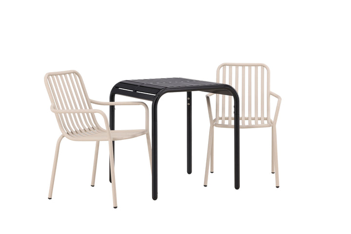 Venture Home Borneo Cafetable Aluminium - Black / Kvadrat 70*70* +Peking Diningchair Aluminium - Beige / _2