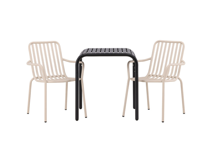 Venture Home Borneo Cafetable Aluminium - Black / Kvadrat 70*70* +Peking Diningchair Aluminium - Beige / _2