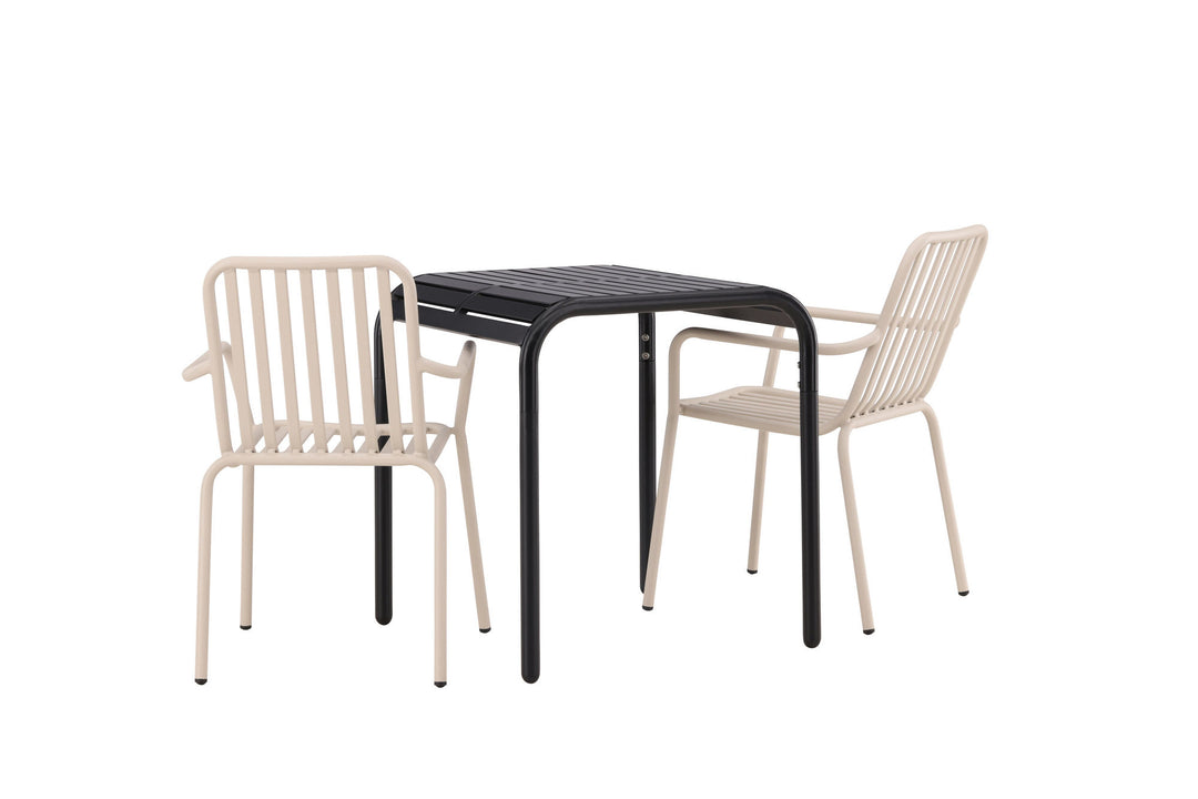 Venture Home Borneo Cafetable Aluminium - Black / Kvadrat 70*70* +Peking Diningchair Aluminium - Beige / _2