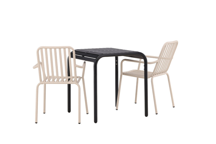 Venture Home Borneo Cafetable Aluminium - Black / Kvadrat 70*70* +Peking Diningchair Aluminium - Beige / _2