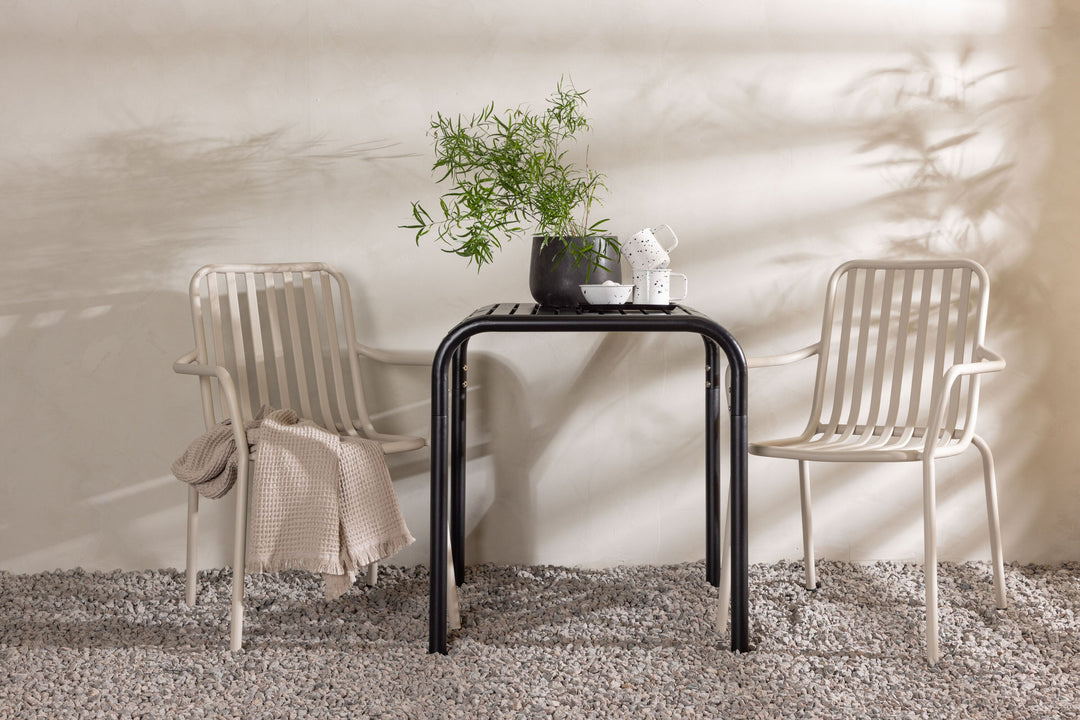 Venture Home Borneo Cafetable Aluminium - Black / Kvadrat 70*70* +Peking Diningchair Aluminium - Beige / _2