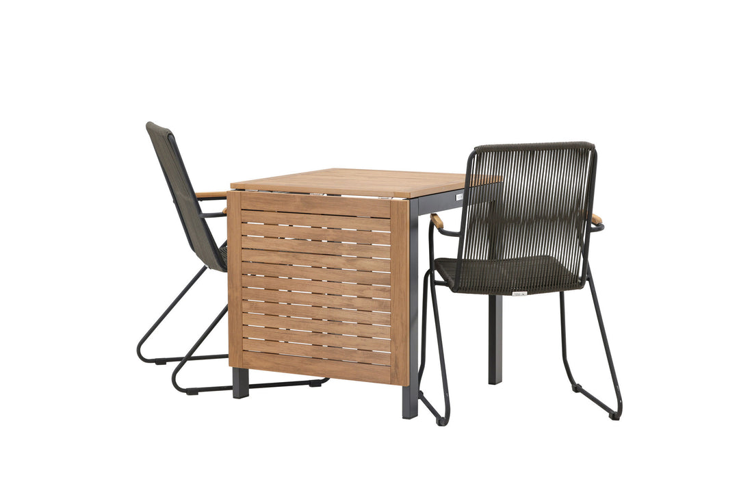 Venture Home Diego Cafetable Aluminium - Black / Brown Aintwood - Rectangular 70*70/130* +Bois Diningchair Steel - Black / Dark Grey Rope _2