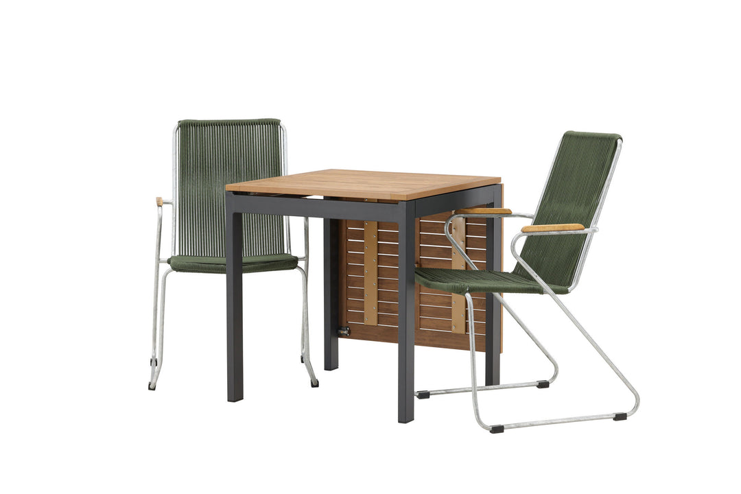 Venture Home Diego Cafetable Aluminium - Black / Brown Aintwood - Rectangular 70*70/130* +Bois Diningchair Steel - Silver / Green Rope _2