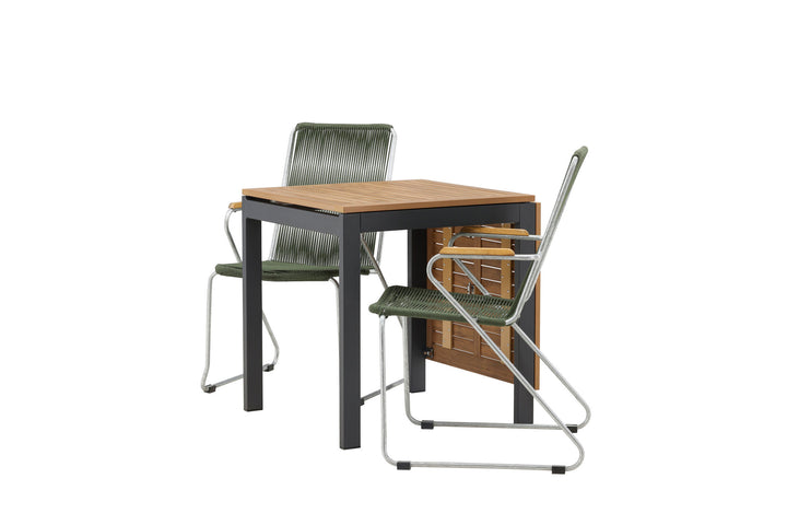 Venture Home Diego Cafetable Aluminium - Black / Brown Aintwood - Rectangular 70*70/130* +Bois Diningchair Steel - Silver / Green Rope _2