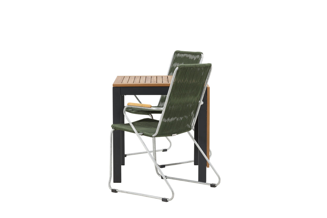 Venture Home Diego Cafetable Aluminium - Black / Brown Aintwood - Rectangular 70*70/130* +Bois Diningchair Steel - Silver / Green Rope _2