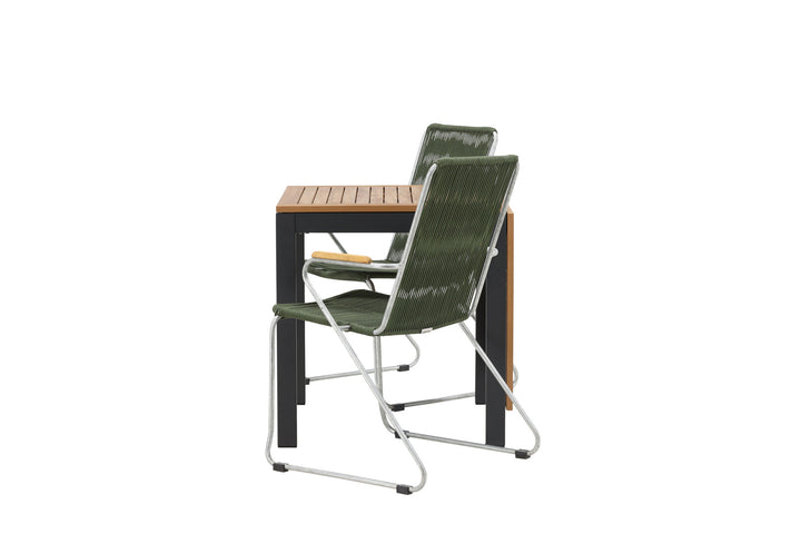Venture Home Diego Cafetable Aluminium - Black / Brown Aintwood - Rectangular 70*70/130* +Bois Diningchair Steel - Silver / Green Rope _2