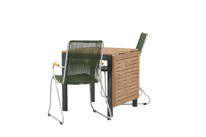 Venture Home Diego Cafetable Aluminium - Black / Brown Aintwood - Rectangular 70*70/130* +Bois Diningchair Steel - Silver / Green Rope _2