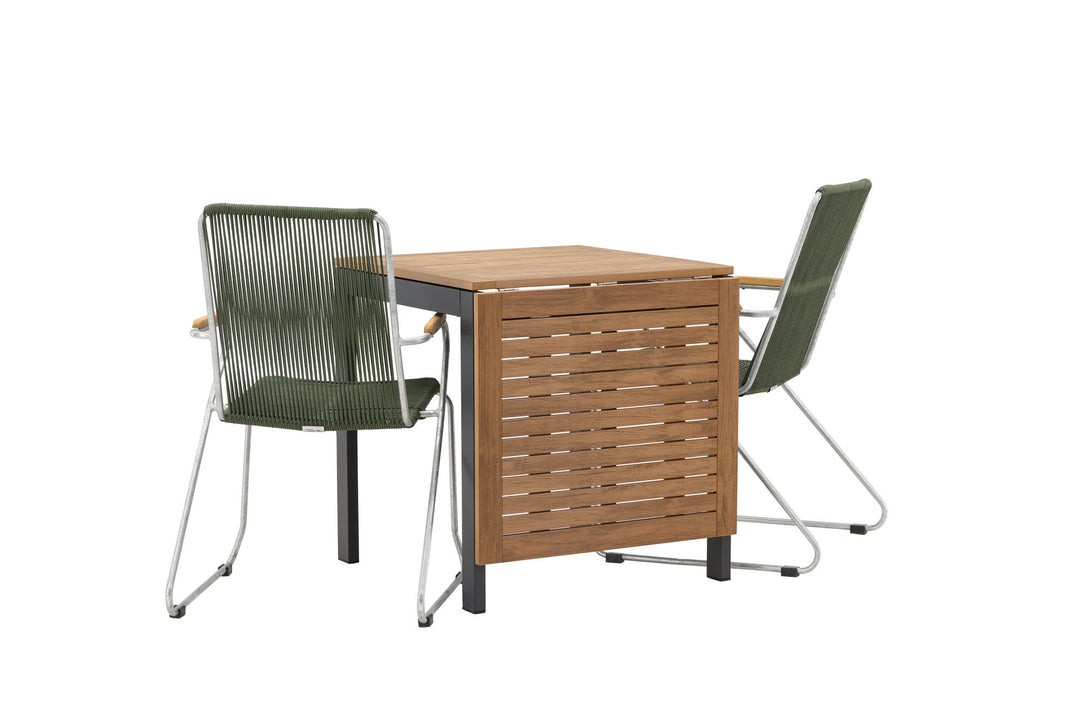 Venture Home Diego Cafetable Aluminium - Black / Brown Aintwood - Rectangular 70*70/130* +Bois Diningchair Steel - Silver / Green Rope _2