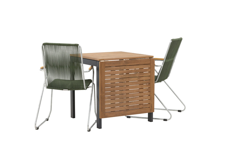 Venture Home Diego Cafetable Aluminium - Black / Brown Aintwood - Rectangular 70*70/130* +Bois Diningchair Steel - Silver / Green Rope _2