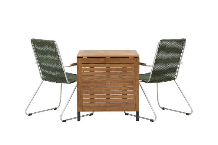 Venture Home Diego Cafetable Aluminium - Black / Brown Aintwood - Rectangular 70*70/130* +Bois Diningchair Steel - Silver / Green Rope _2