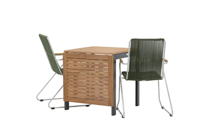 Venture Home Diego Cafetable Aluminium - Black / Brown Aintwood - Rectangular 70*70/130* +Bois Diningchair Steel - Silver / Green Rope _2