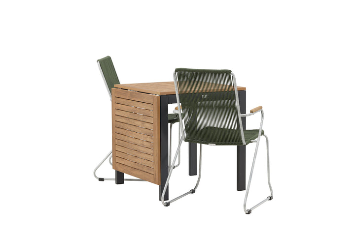 Venture Home Diego Cafetable Aluminium - Black / Brown Aintwood - Rectangular 70*70/130* +Bois Diningchair Steel - Silver / Green Rope _2