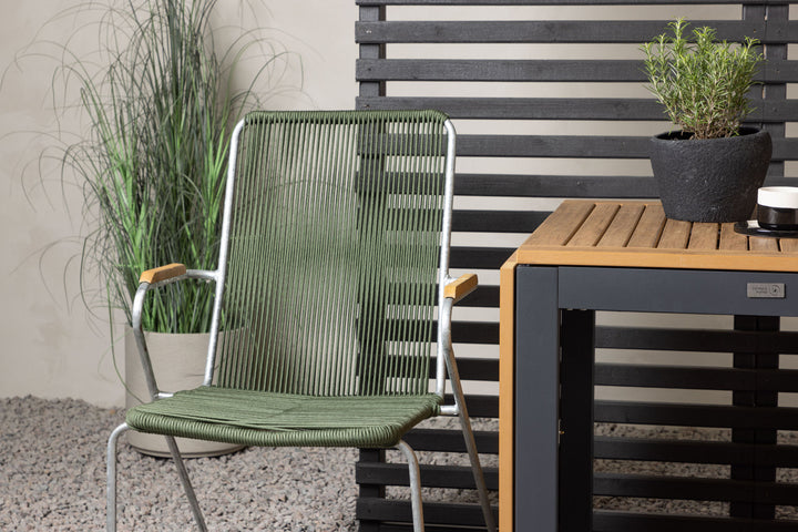 Venture Home Diego Cafetable Aluminium - Black / Brown Aintwood - Rectangular 70*70/130* +Bois Diningchair Steel - Silver / Green Rope _2
