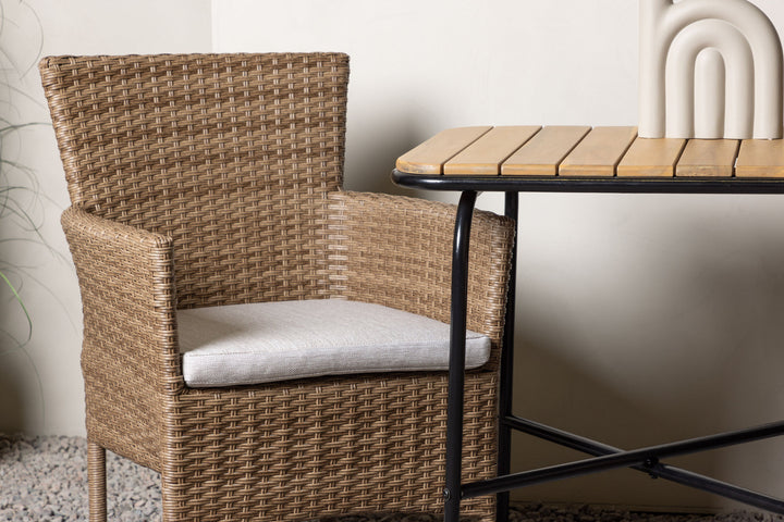 Venture Home Holmbeck Cafetable Steel - Black / Rectangular 55*70*74 +Malina Diningchair Alumnium - Nature / Wicker _2