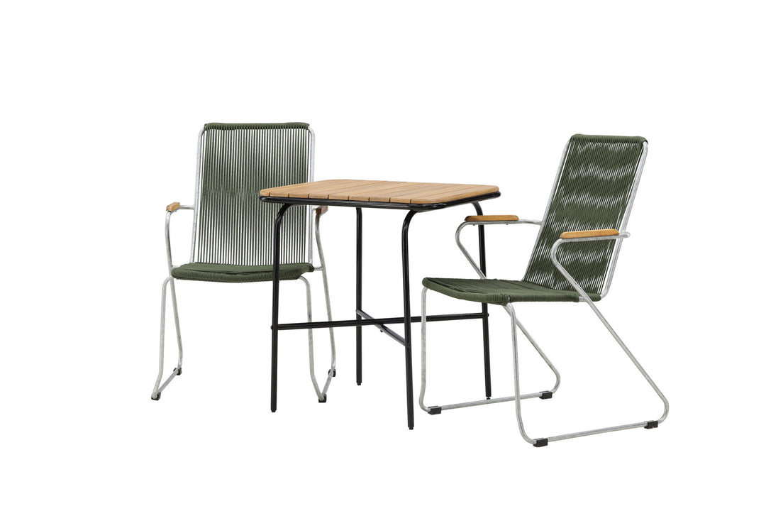 Venture Home Holmbeck Cafetable Steel - Black / Rectangular 55*70*74 +Bois Diningchair Steel - Silver / Green Rope _2