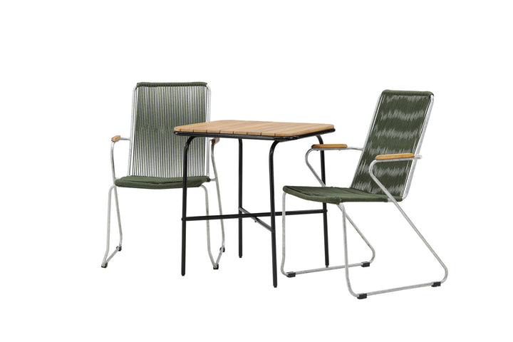 Venture Home Holmbeck Cafetable Steel - Black / Rectangular 55*70*74 +Bois Diningchair Steel - Silver / Green Rope _2