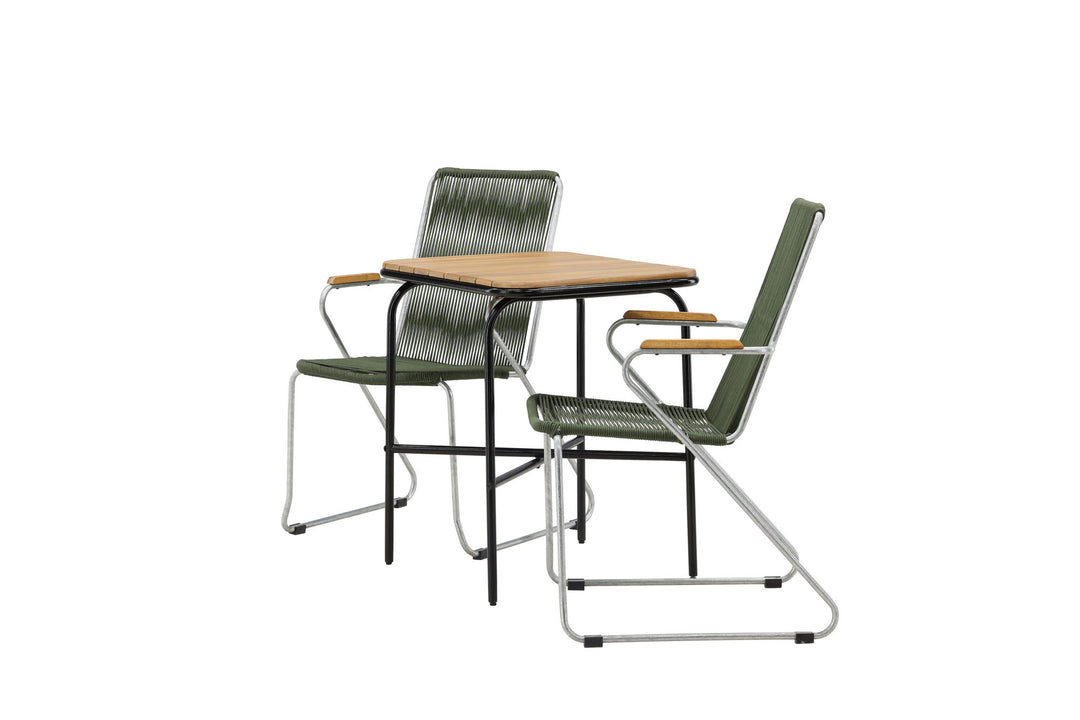 Venture Home Holmbeck Cafetable Steel - Black / Rectangular 55*70*74 +Bois Diningchair Steel - Silver / Green Rope _2