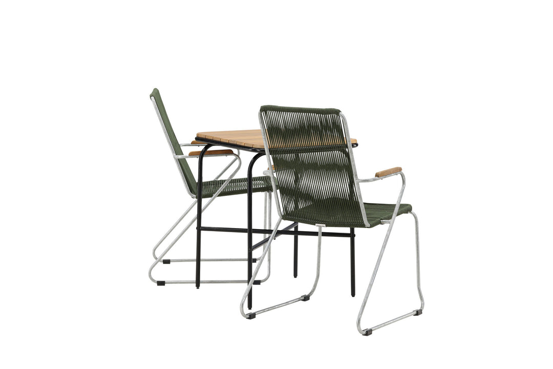 Venture Home Holmbeck Cafetable Steel - Black / Rectangular 55*70*74 +Bois Diningchair Steel - Silver / Green Rope _2