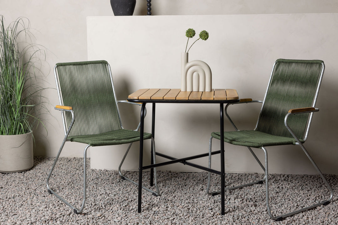 Venture Home Holmbeck Cafetable Steel - Black / Rectangular 55*70*74 +Bois Diningchair Steel - Silver / Green Rope _2