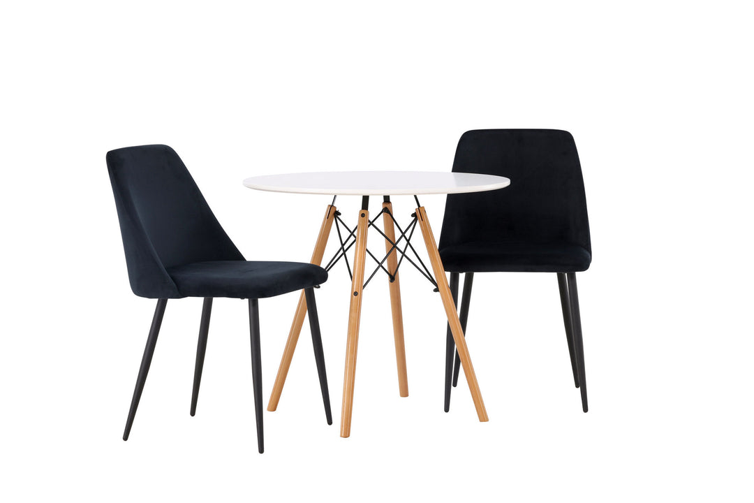 Venture Home Danburi Dining Table - Woodlook / Woodlook MDF +Night Dining Chair - Black / Black Velvet _2