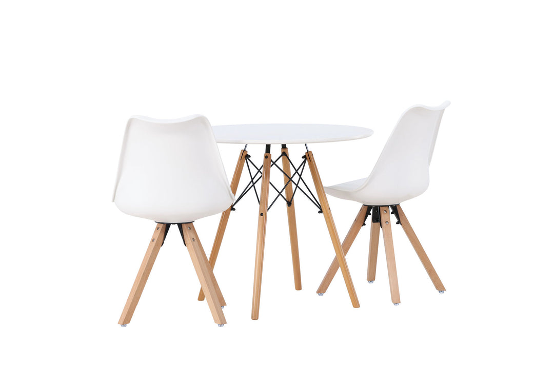 Venture Home Danburi Dining Table - Woodlook / Woodlook MDF +Zeno Dining Chair - Nature woodlook / White PP _2