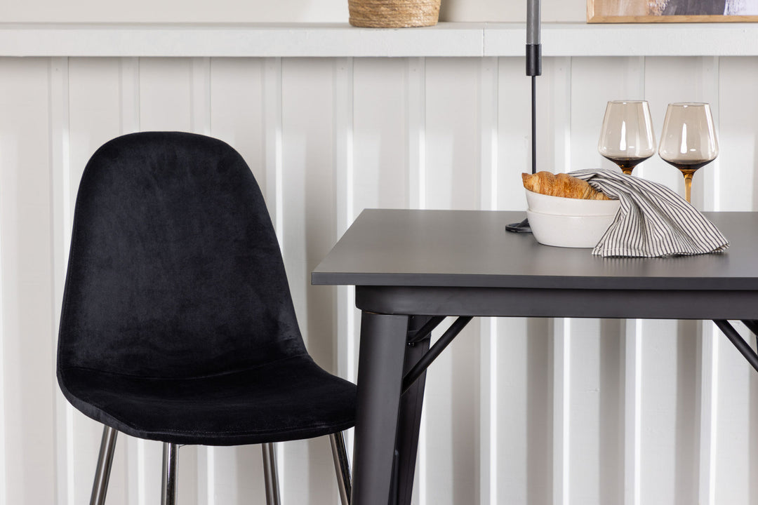 Venture Home Tempe Dining Table - Black / Black MDF +Polar Dining Chair - Black Velvet / Chrome _2