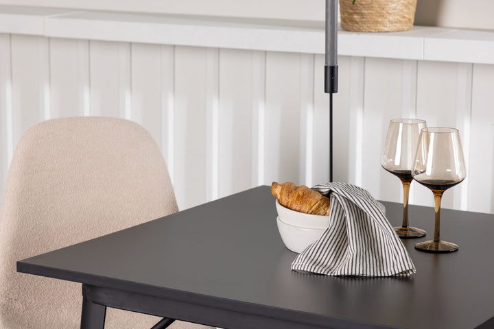 Venture Home Tempe Dining Table - Black / Black MDF +Polar Dining Chair - Black / Beige Boucle _2