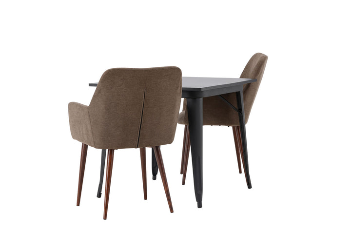 Venture Home Tempe Dining Table - Black / Black MDF +Tomorrow Dining Chair - Dark walnut / Dark grey/Brown Fabric _2