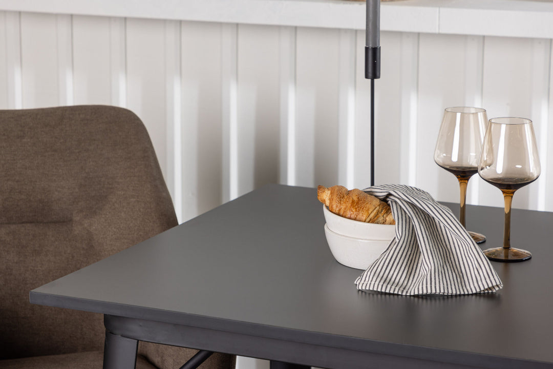 Venture Home Tempe Dining Table - Black / Black MDF +Tomorrow Dining Chair - Dark walnut / Dark grey/Brown Fabric _2