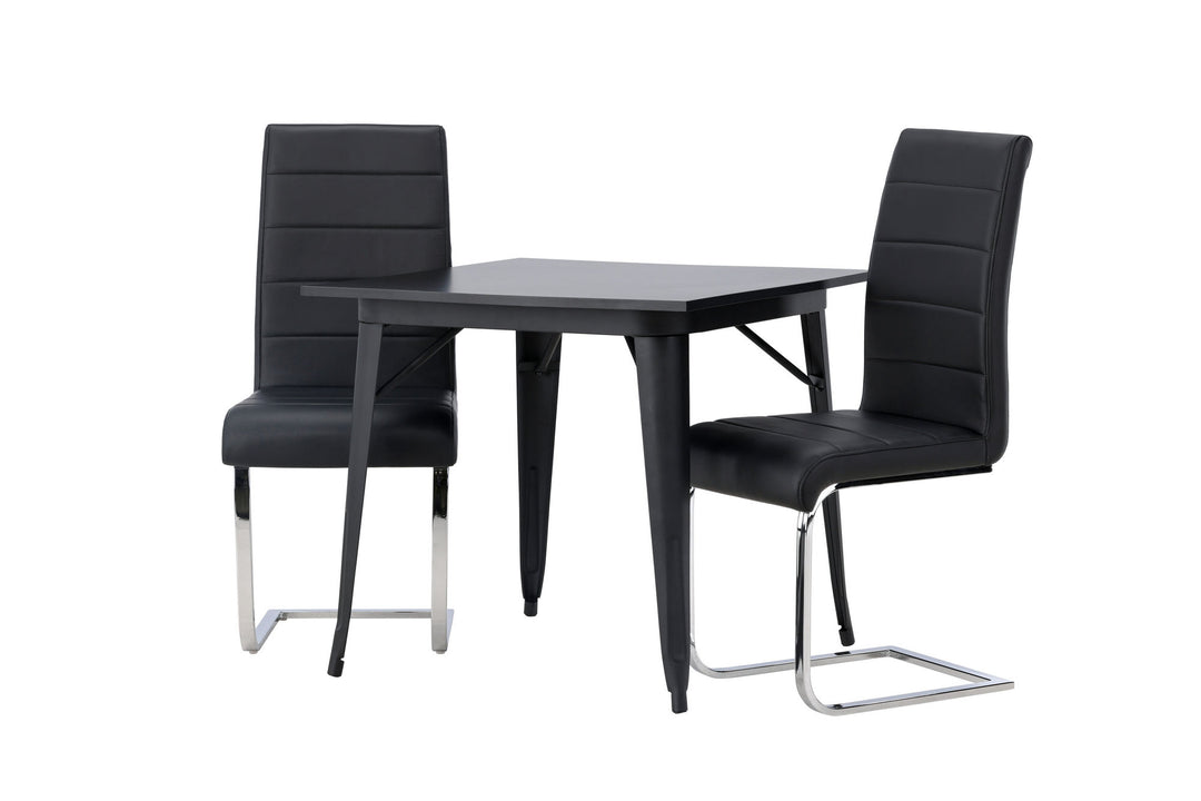 Venture Home Tempe Dining Table - Black / Black MDF +Tempo Dining Chair - Chromed leg / Black PU _2