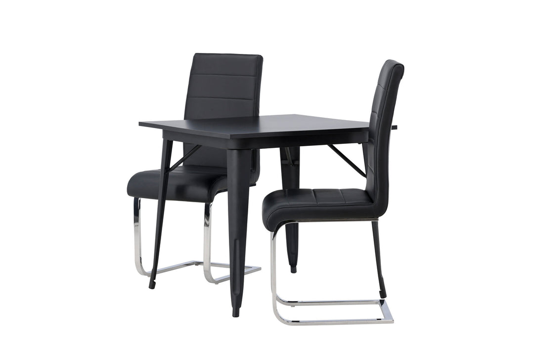 Venture Home Tempe Dining Table - Black / Black MDF +Tempo Dining Chair - Chromed leg / Black PU _2