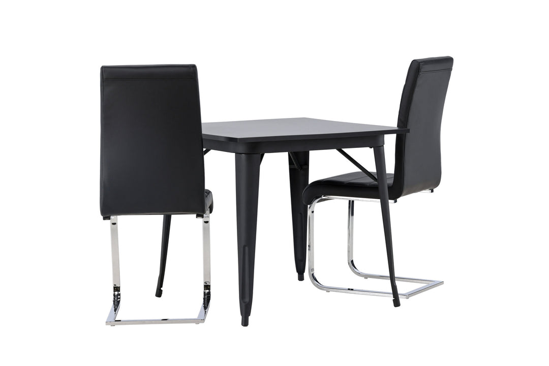 Venture Home Tempe Dining Table - Black / Black MDF +Tempo Dining Chair - Chromed leg / Black PU _2