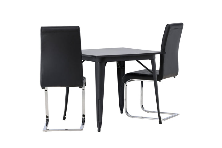 Venture Home Tempe Dining Table - Black / Black MDF +Tempo Dining Chair - Chromed leg / Black PU _2
