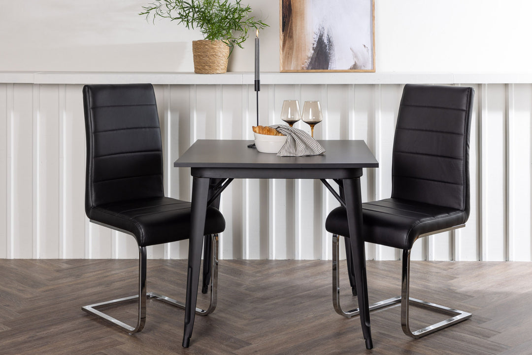 Venture Home Tempe Dining Table - Black / Black MDF +Tempo Dining Chair - Chromed leg / Black PU _2