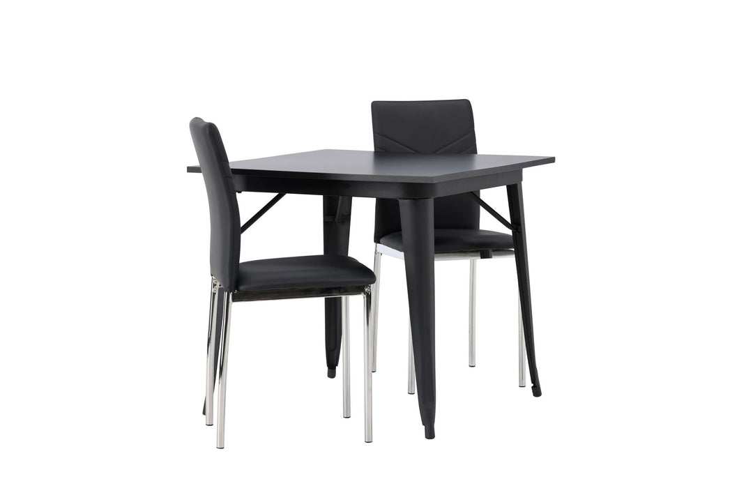 Venture Home Tempe Dining Table - Black / Black MDF +Lily Dining Chair - Chromed leg / Black PU _2