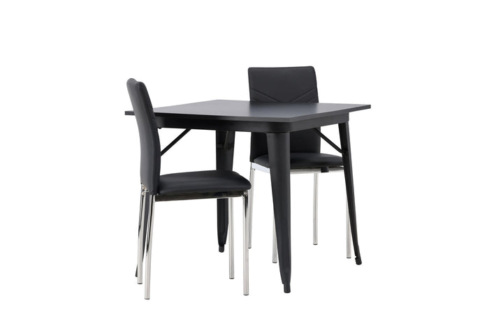 Venture Home Tempe Dining Table - Black / Black MDF +Lily Dining Chair - Chromed leg / Black PU _2