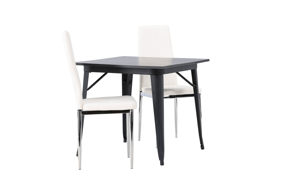 Venture Home Tempe Dining Table - Black / Black MDF +Pastill Dining Chair - Silver / White PU _2