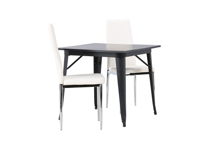 Venture Home Tempe Dining Table - Black / Black MDF +Pastill Dining Chair - Silver / White PU _2