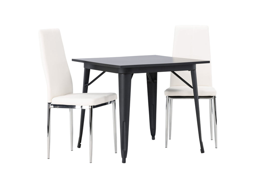 Venture Home Tempe Dining Table - Black / Black MDF +Pastill Dining Chair - Silver / White PU _2