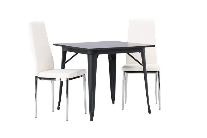 Venture Home Tempe Dining Table - Black / Black MDF +Pastill Dining Chair - Silver / White PU _2