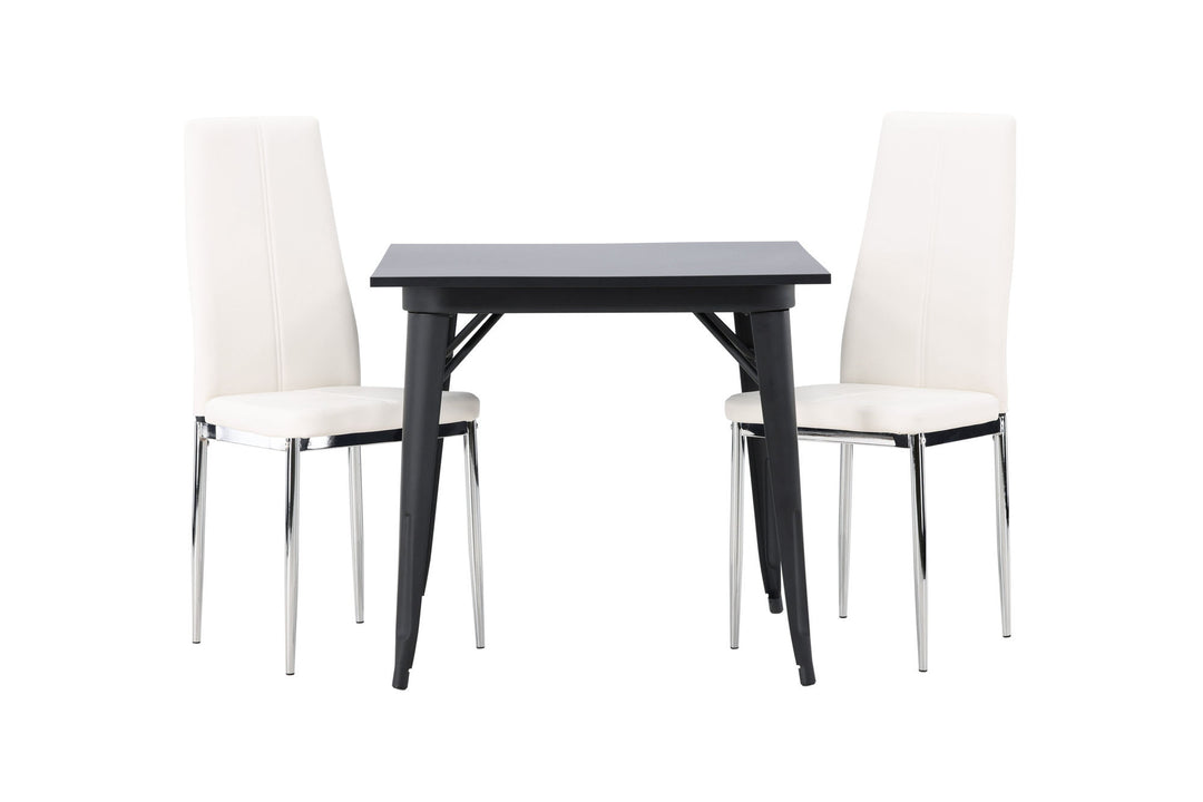 Venture Home Tempe Dining Table - Black / Black MDF +Pastill Dining Chair - Silver / White PU _2