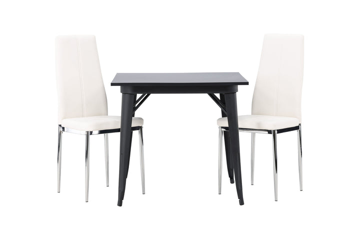 Venture Home Tempe Dining Table - Black / Black MDF +Pastill Dining Chair - Silver / White PU _2