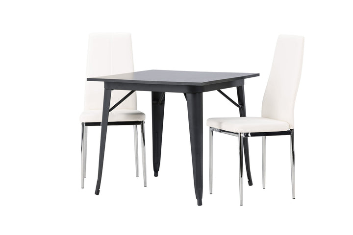 Venture Home Tempe Dining Table - Black / Black MDF +Pastill Dining Chair - Silver / White PU _2