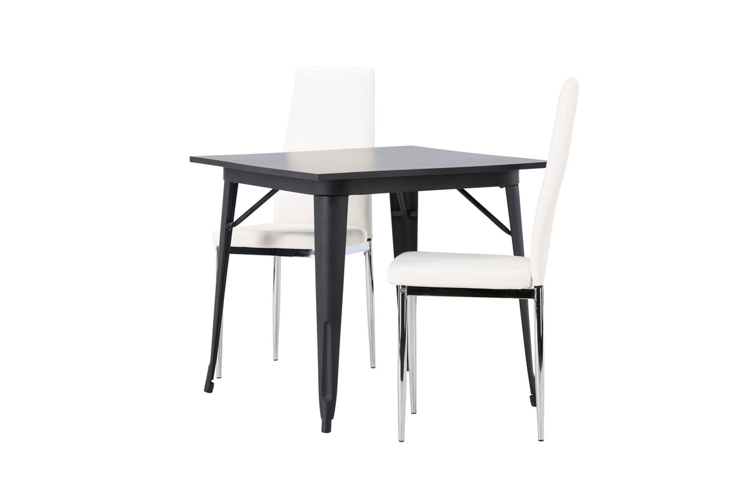 Venture Home Tempe Dining Table - Black / Black MDF +Pastill Dining Chair - Silver / White PU _2