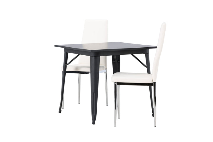 Venture Home Tempe Dining Table - Black / Black MDF +Pastill Dining Chair - Silver / White PU _2