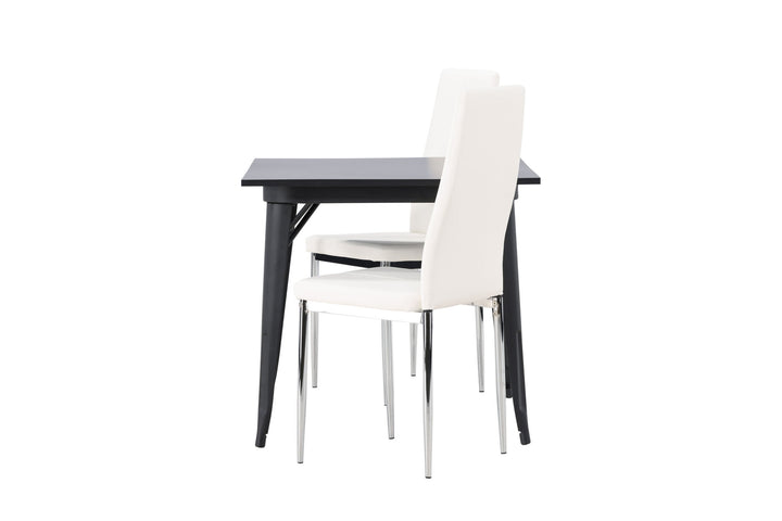 Venture Home Tempe Dining Table - Black / Black MDF +Pastill Dining Chair - Silver / White PU _2